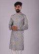 Grey And Off White Readymade Kurta Pajama In Cotton