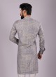 Grey And Off White Readymade Kurta Pajama In Cotton