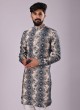 Designer Grey And Off White Mens Kurta Pajama