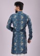 Readymade Teal Blue Cotton Silk Mens Kurta Pajama