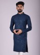 Peacock Blue And Off White Sequins Work Kurta Pajama