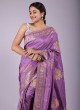 Lavender Banarasi Silk Saree With Floral Woven Motifs