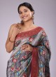 Grey And Maroon Saree In Banarasi Silk