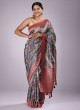 Grey And Maroon Saree In Banarasi Silk