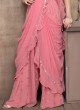 Onion Pink Sharara Saree In Embroidery Work