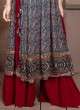 Blue And Maroon Palazzo Suit In Chiffon With Net Dupatta