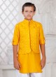 Yellow And White Thread Work Nehru Jacket Set