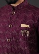 Wine Nehru Jacket Set In Art Silk With Sequins Work