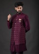 Wine Nehru Jacket Set In Art Silk With Sequins Work