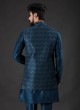 Readymade Sequins Work Teal Blue Nehru Jacket Set In Art Silk