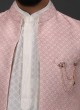 Peach And Cream Long Nehru Jacket Set