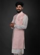 Peach And Cream Long Nehru Jacket Set