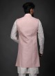 Peach And Cream Long Nehru Jacket Set