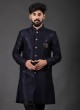 Blue And Black Art Silk Indowestern Set