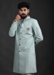 Sea Green Embroidered Indowestern For Wedding