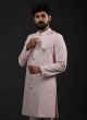 Pink Asymmetric Thread Embroidered Indowestern