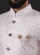 Readymade Light Pink Embroidered Indowestern For Men