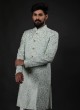 Mint Blue Embroidered Men Indowestern For Wedding
