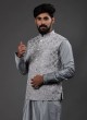 Designer Grey Nehru Jacket Set For Wedding