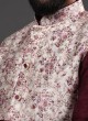 Fancy Floral Print Nehru Jacket Set For Mens