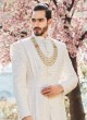 Anarkali Style Wedding Sherwani In White Color