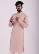 Embroidered Raw Silk Kurta Pajama In Peach Color