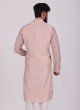 Embroidered Raw Silk Kurta Pajama In Peach Color