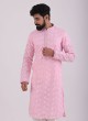 Thread Embroidered Pink Readymade Kurta Pajama For Men