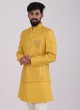 Readymade Plastic Mirror Work Mustard Yellow Nehru Jacket Set