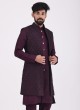 Dark Purple Nehru Jacket Set In Sequins Work