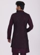 Dark Purple Nehru Jacket Set In Sequins Work