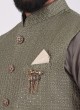 Mehndi Green Thread Work Nehru Jacket Set