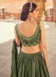 Stunning Olive Green Chinon Lehenga Choli