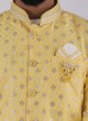 Yellow Embroidered Indowestern For Mens