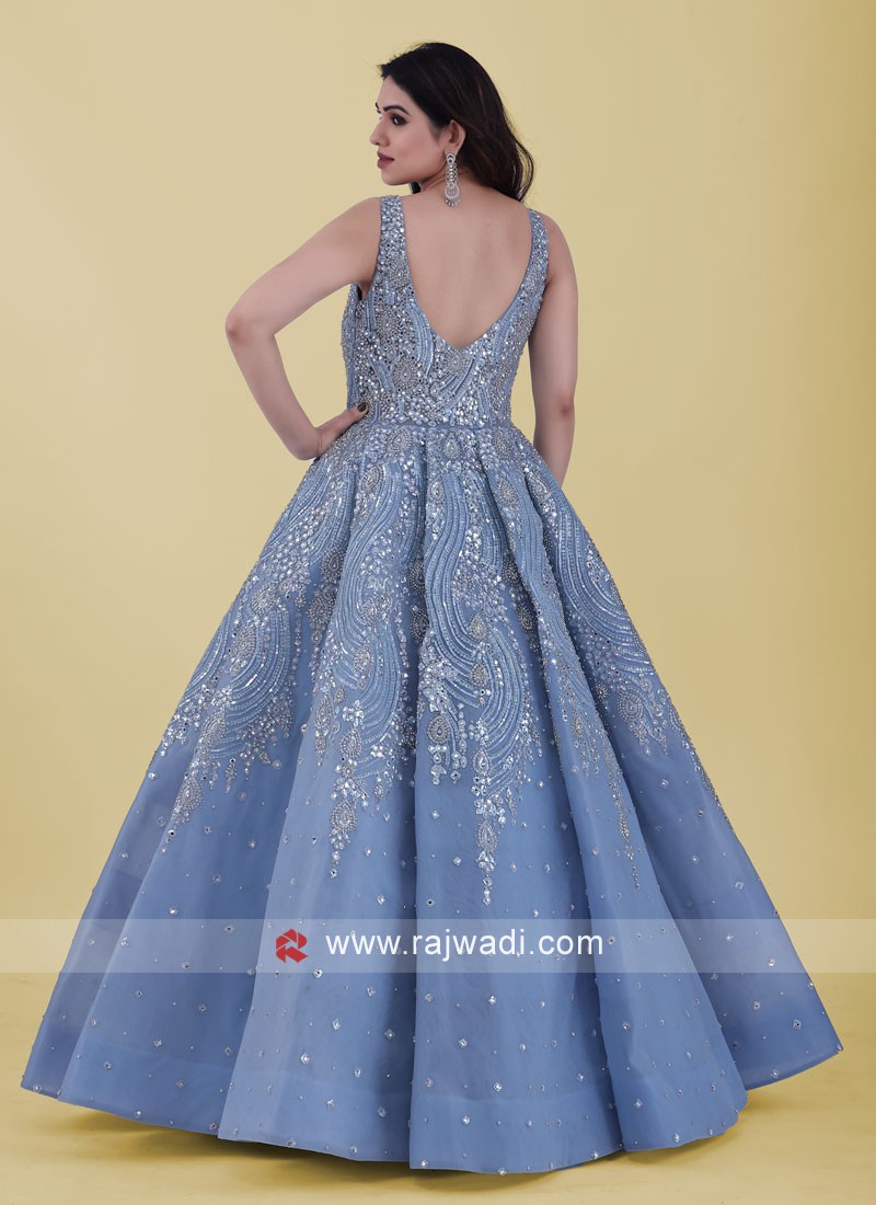 Off the Shoulder Sky Blue Beaded Tulle Prom Dresses Long Formal Dress –  Pgmdress