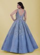 Attractive Sky Blue Embroidered Wedding Gown