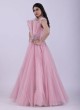 Champagne Pink Designer Gown With Fancy High Neckline