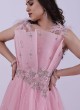 Champagne Pink Designer Gown With Fancy High Neckline