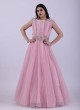 Champagne Pink Designer Gown With Fancy High Neckline