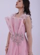 Champagne Pink Designer Gown With Fancy High Neckline