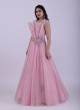Champagne Pink Designer Gown With Fancy High Neckline