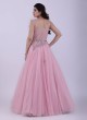 Champagne Pink Designer Gown With Fancy High Neckline