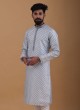 White Printed Art Silk Kurta Pajama