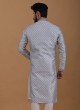 White Printed Art Silk Kurta Pajama