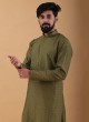 Mehendi Green Color Kurta Set In Art Silk Fabric