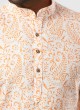 Fancy Printed Kurta Pajama In White Color