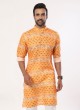 Orange And White Flex Fabric Kurta Pajama