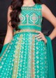 Designer Thread Work Palazzo Suit In Sea Green