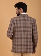 Tweed Khaki Color Checks Blazer For Men