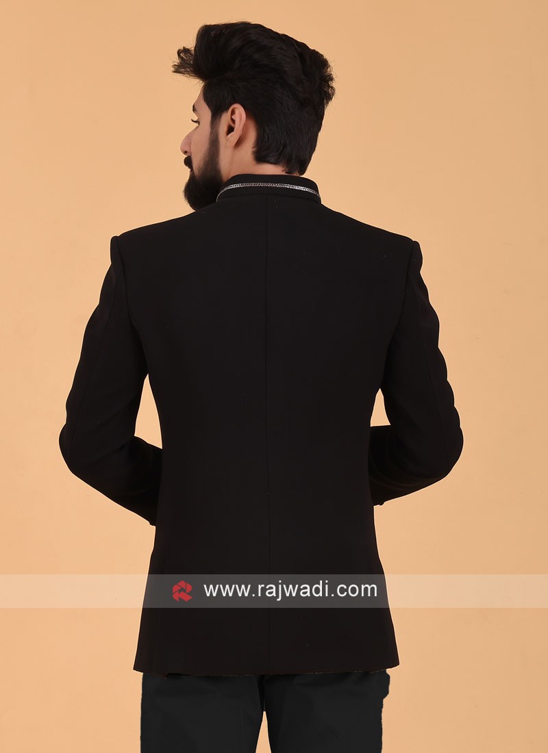 Thread Work Jodhpuri Suit In Black Color